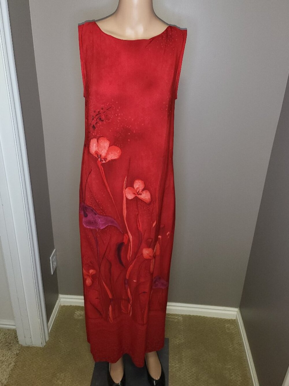 RJ Collection by Chelsea Russo Red Floral Sleeveless Maxi Dress Size 10